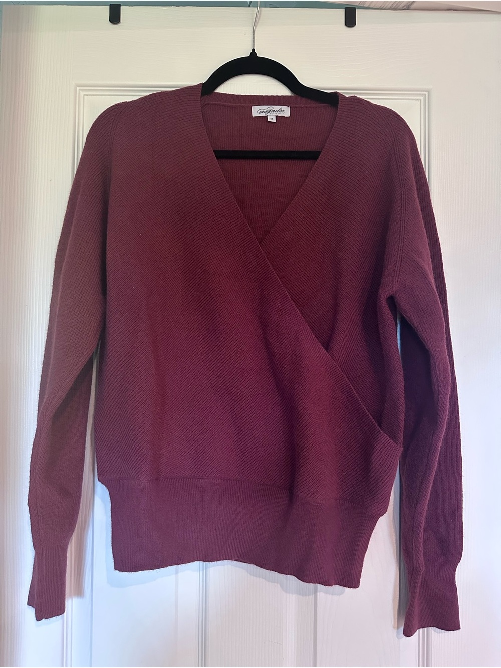 Wrap-Front V-Neck Sweater in Maroon